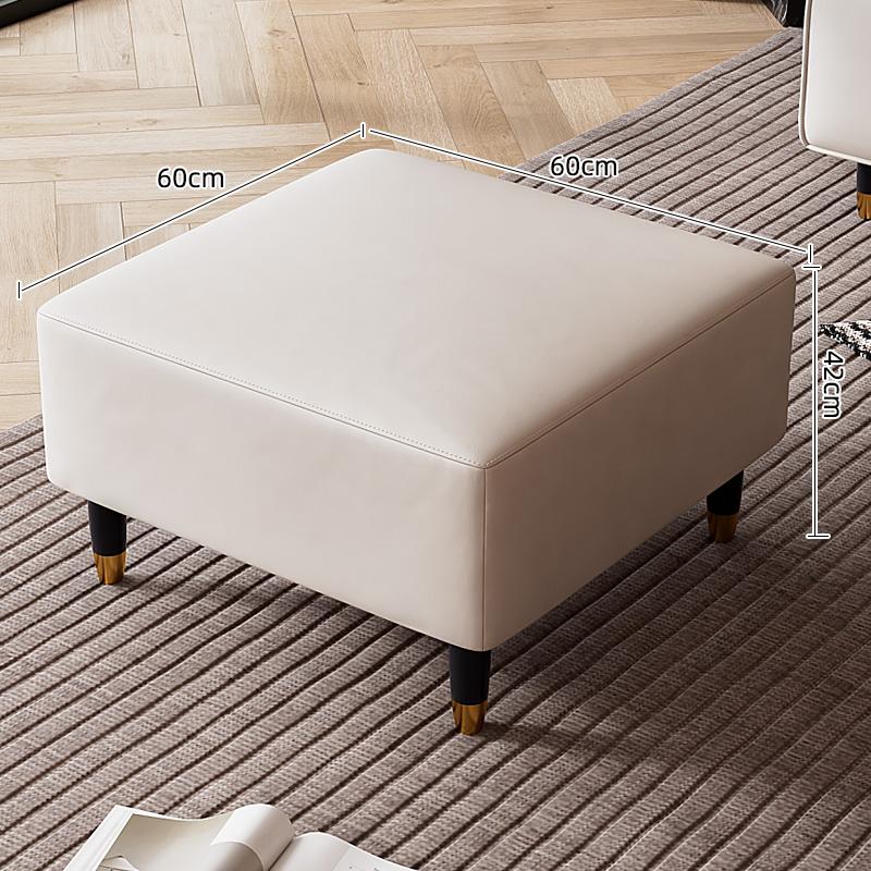 Faux Leather Ottoman Stool with Solid Wood Base, Modern Footrest for Living Room, Adjustable Padded Step Stool Shoe Bench