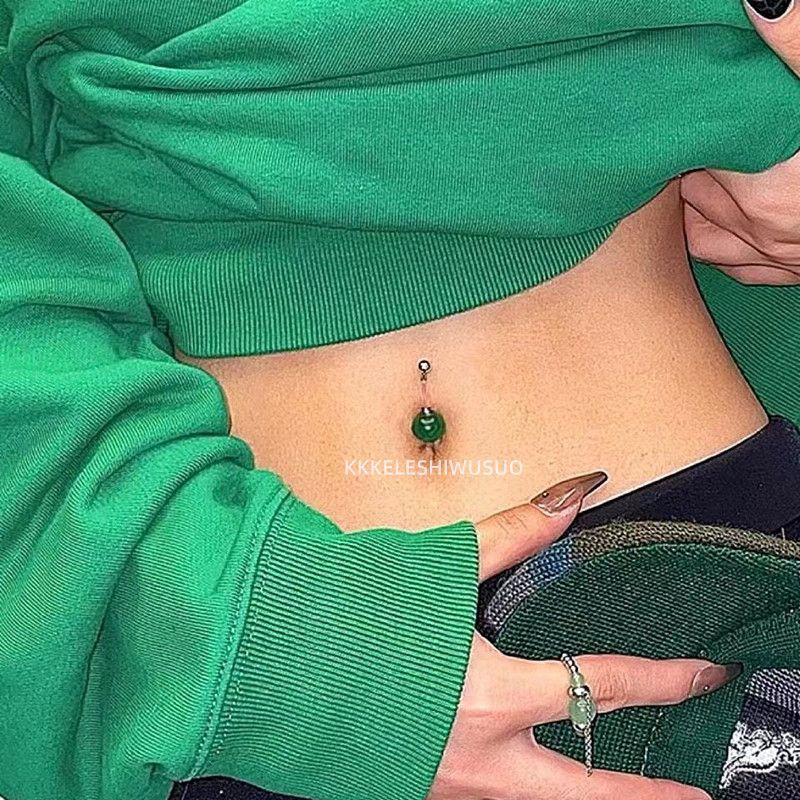 

Accessories, Navel Stud Sexy Sexy Agate Green Umbilical Ring Navel Stud Belly Ring Fashion Tide Perforated Ornament Rod Length 8mm, Rod Thickness 1.6mm