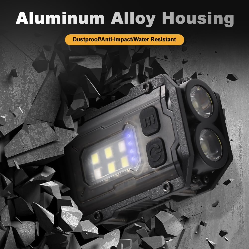 Mini EDC Flashlight, Small Powerful Keychain Flashlight with Sidelight, High Lumens 800lm, USB-C Rechargeable, Keychain Light with Clip - 8 Mode,