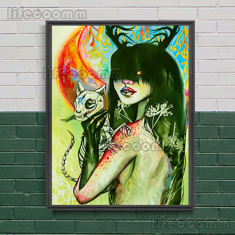 Gotycka Konstelacja Wiedźma Surrealistyczny Wydruk Sztuki Czaszki Dekoracja Ścienna Sztuka Płótno Malowanie Wystrój Domu Straszny De Wicca Plakat Wydruk Bez Ramki