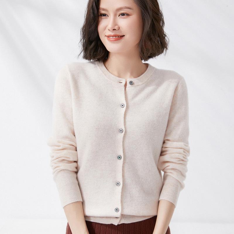 Women S Long Sleeve Round Neck Straight Fit Cardigan Sweater