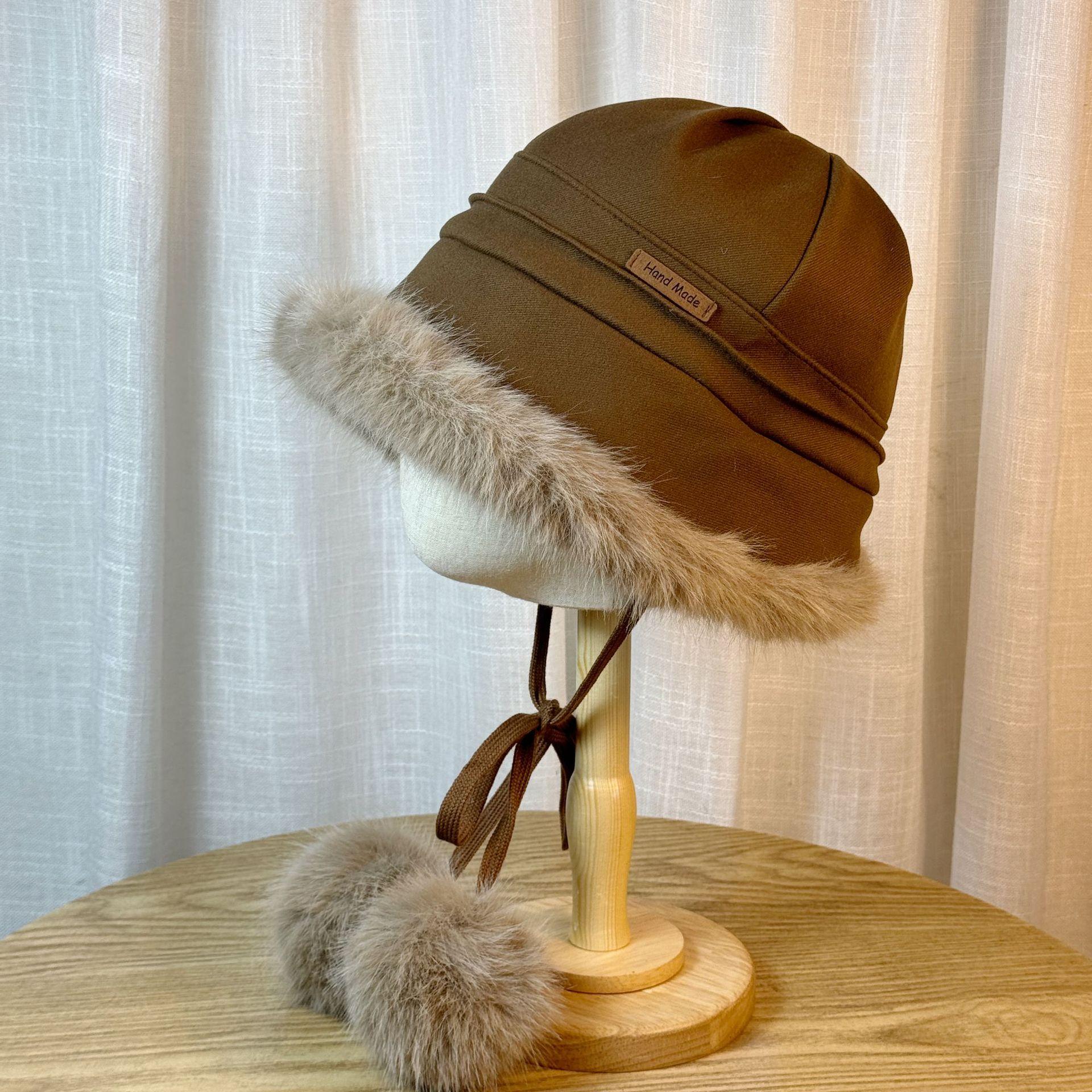 

Зимняя рыбацкая шляпа для женщин Новая утолщенная теплая плюшевая шляпа с маленьким лицом Уличная ветрозащитная защита ушей Шляпа-ведро Модная one size