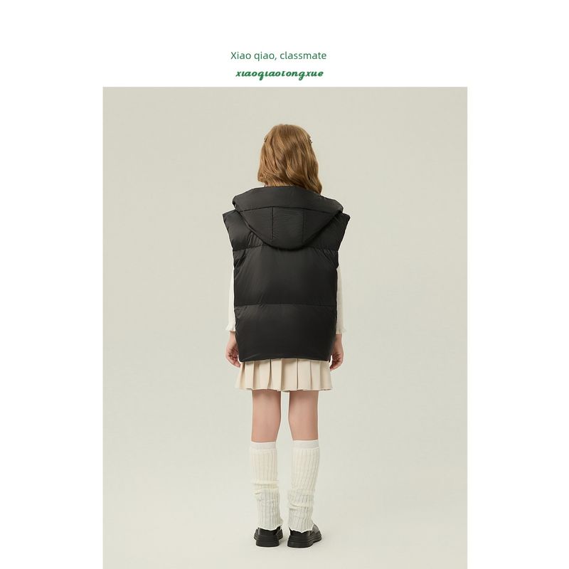 Children's down Vest 2025 Autumn and Winter New Style Girls' Warm White Duck down Vest Boys' Hooded Jacket