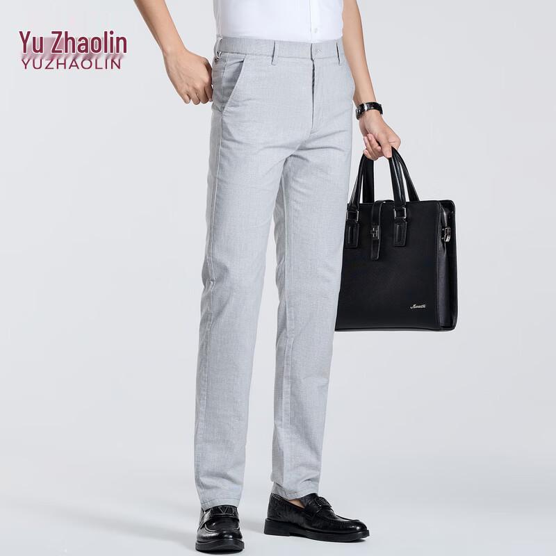 YUZHAOLIN Men s Slim-Fit Straight-Leg Casual Pants 34 светло-серый