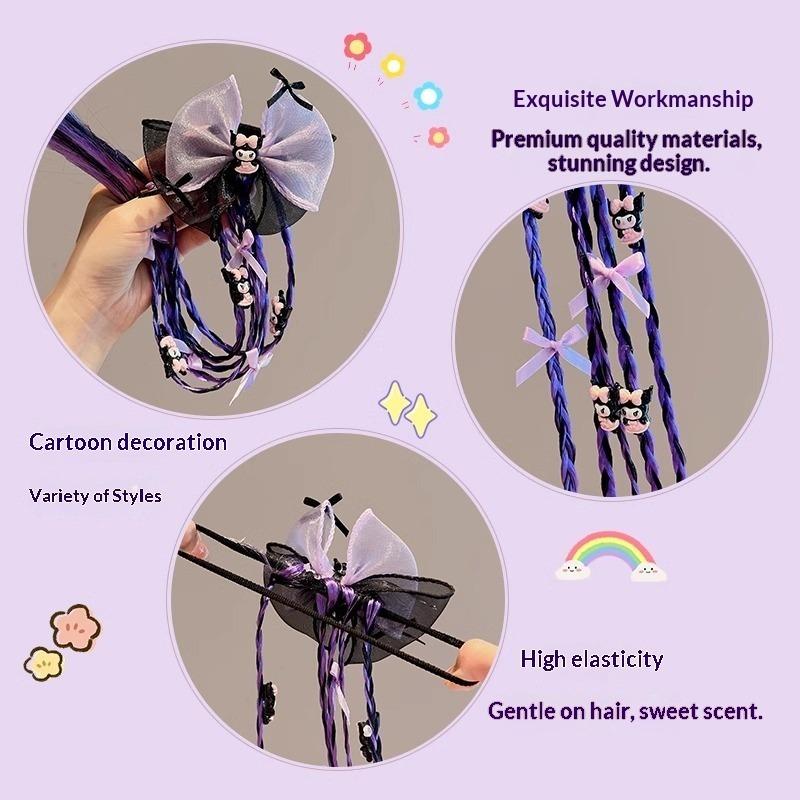Children's Wig, Girl's Braided Ponytail Hair Tie, Girl's Bow Hair Accessory