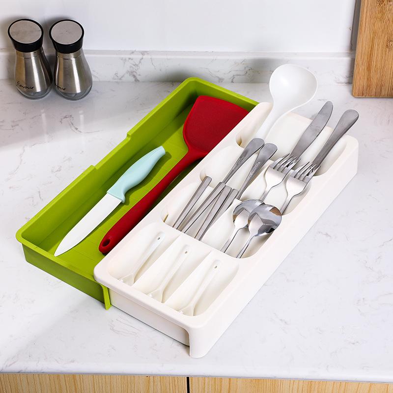 

Adjustable Kitchen Drawer Shelf Expandable Storage Rack Cutlery Utensil Organizer with Dividers for Kitchen Utensils Spatulas белый