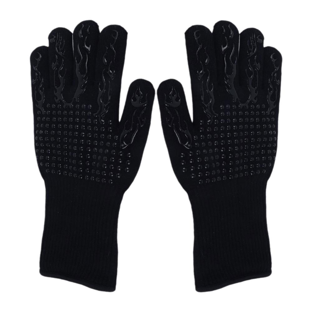 2PCS Outer Flame Retardant Yarn+Silicone BBQ Grilling Glove Oven Mitt Barbecue Grilling
