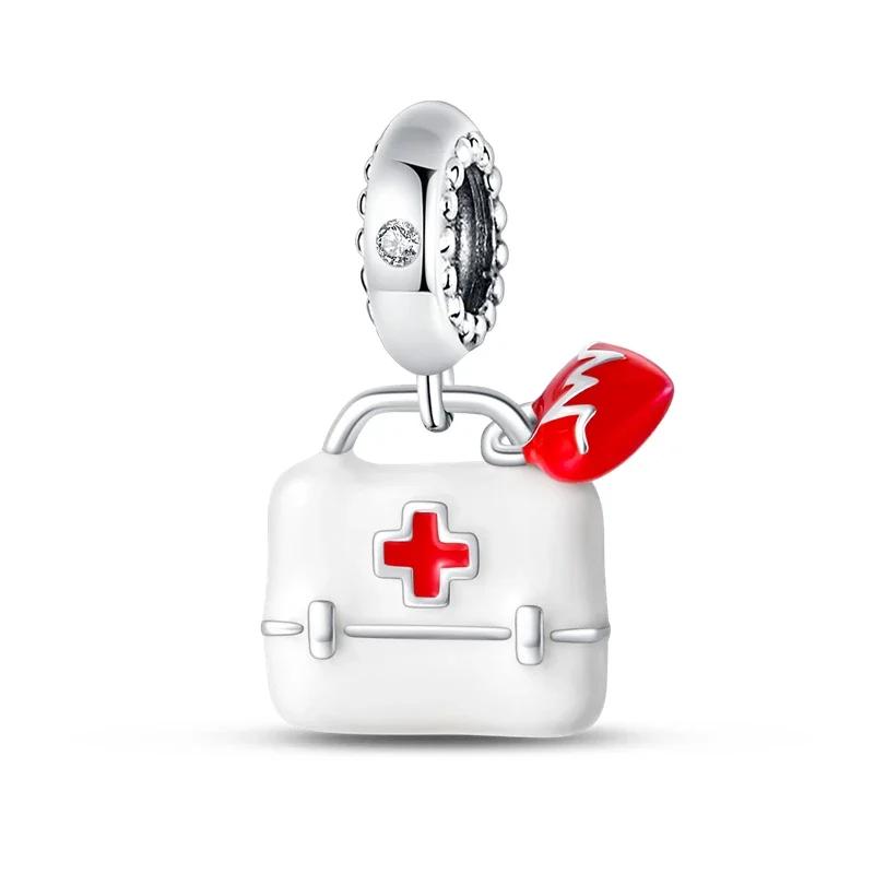 Medical Box Nurse Cap Heart Charms Tooth Stethoscope Beads Fit 3Mm Original Bracelet Women Copper Fine Charms Jewelry Gifts