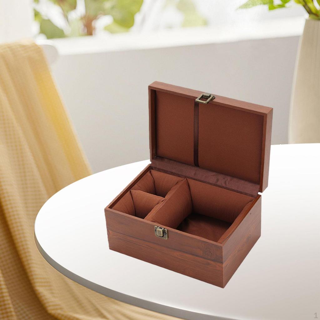 Original Solid Wood Tea Box with Optimized Space for Cups And Teapots, Secure Closure, Soft