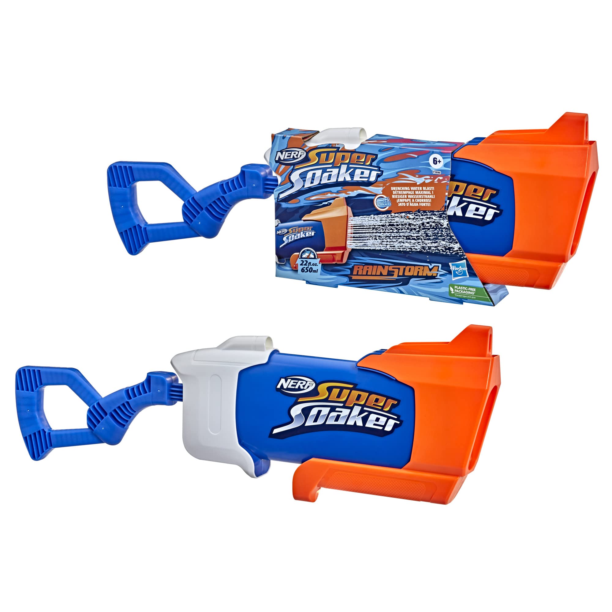 Hasbro Nerf Super Soaker Rainstorm Water Blaster, 650 mL tank capacity. A powerful spray that will get you soaked Perfect for outdoor water play for