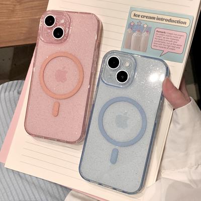 Luxury Clear Bling Glitter Soft Case for iPhone 16 15 Plus 14 13 Pro Max For Magsafe Wireless Charge Magnetic Silicone Cover