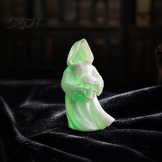 Holiday Home Accents 3D Printed Glow in The Dark Skull Ornament, Gothic Hooded Ghost Statue Figurine for Halloween Desktop Decoration, Luminous Resin