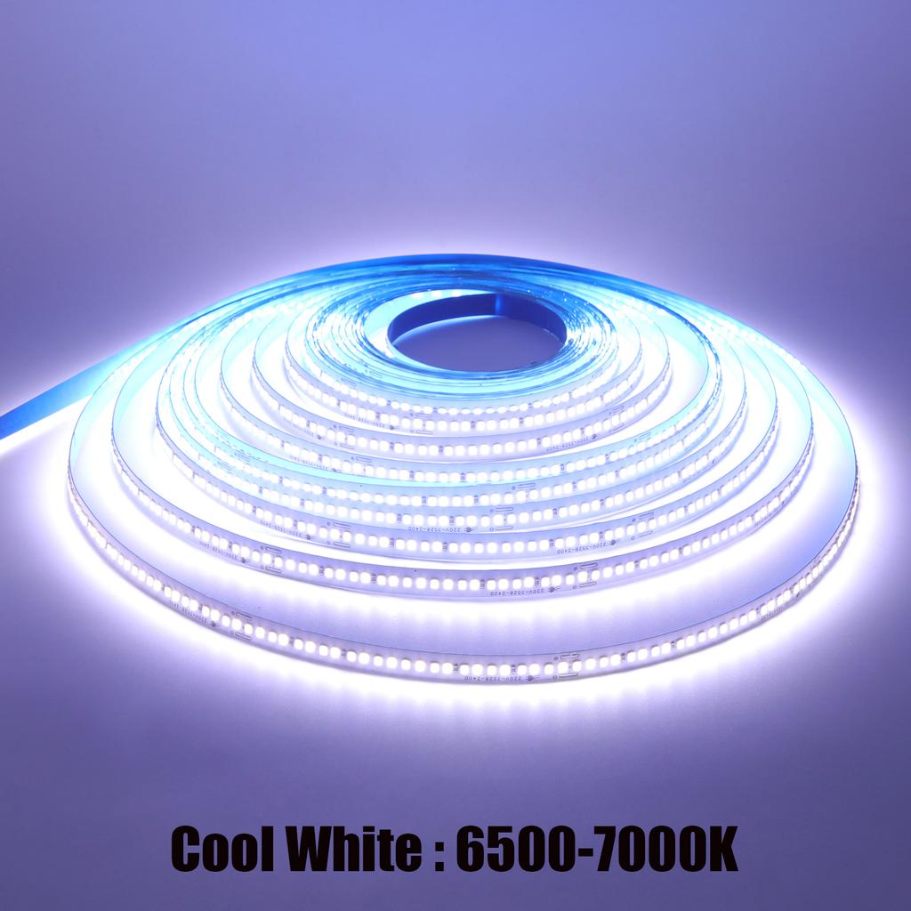 AC 220V 110V LED Strip 240Leds/M IP44 10CM Cut Home Decor Warm/Natural White Self Adhesive Flexible Ribbon Stripe Chain Light