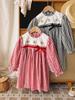 2026 Autumn Floral Embroidery Plaid Dress with Bow - Girls' Long Sleeve Princess Style