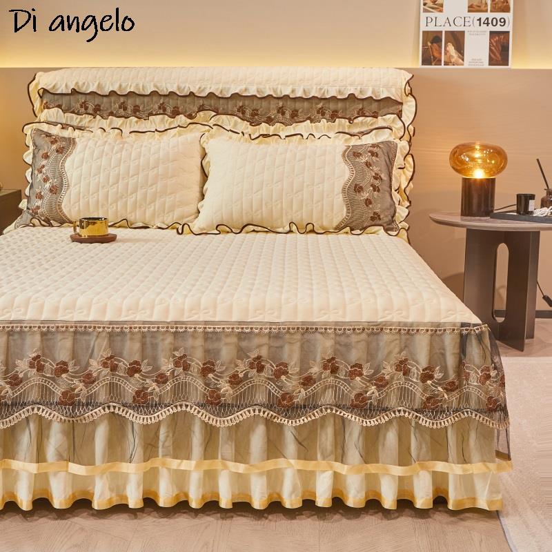 1PC 180x200cm Farai Velvet Thickened Quilting Bed Skirt Embroidery Cotton Bedspread Pillowcase Mattress Cover King Queen #/L