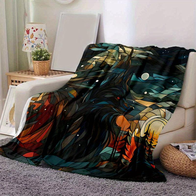 

1pc Wolf in Stained Glass Blanket Cute Home Decor for All Seasons Perfect Gift for Animal Lovers Soft Ideal for Couch, Bed, or Car 80x120cm