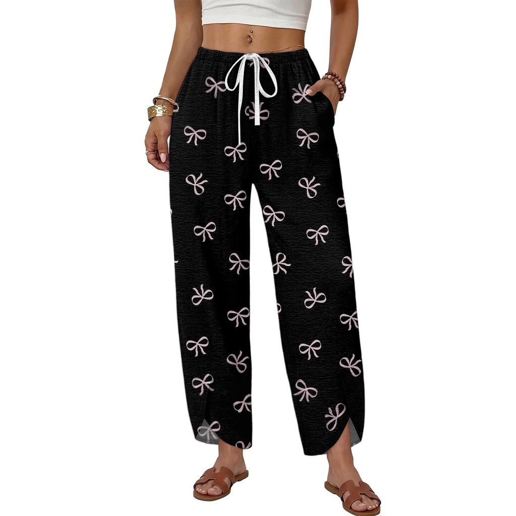 Dames Broek met Trekkoord en Wijde Pijpen met Print - Losse Pasvorm Rechte Pijp Casual Broek voor Dagelijks Gebruik