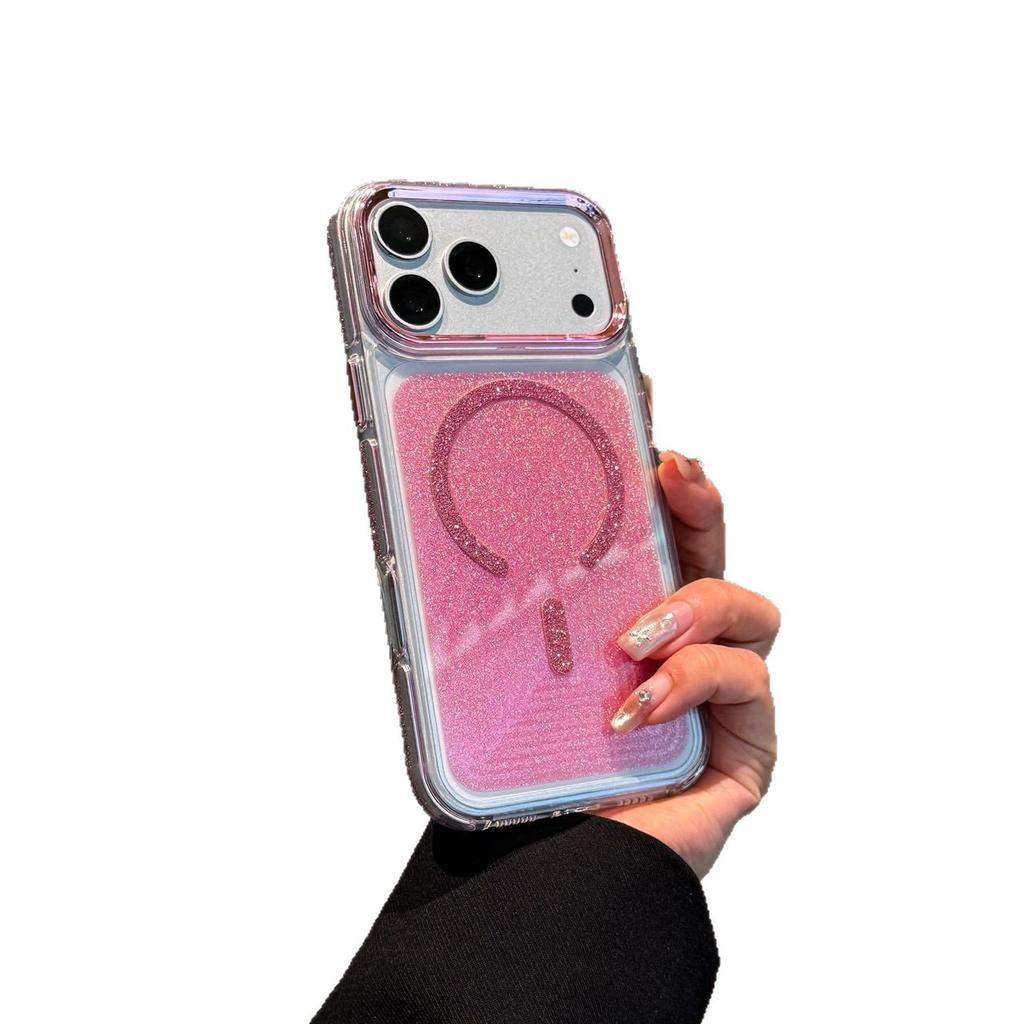 The new Dream Galaxy magnetic suction is suitable for iPhone17promax mobile phone case, transparent glitter, Apple 14 fashion case.