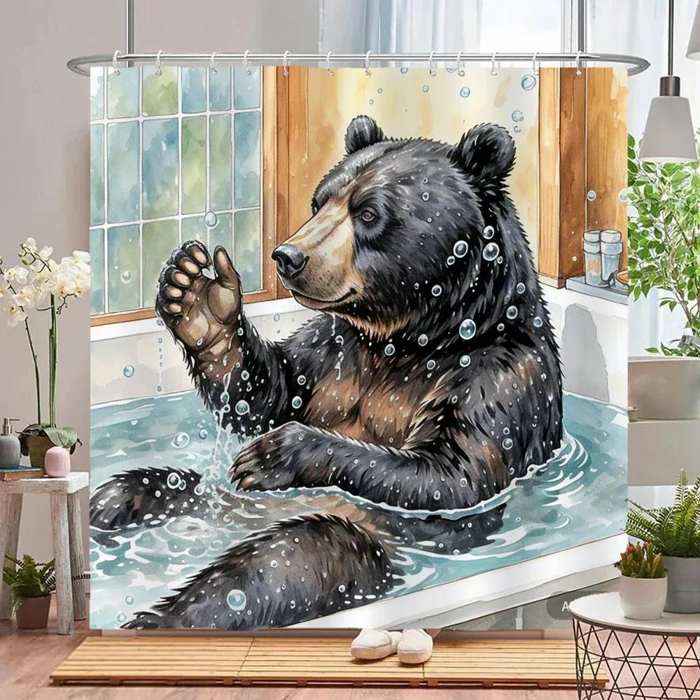 Amusing and creative animal shower curtain waterproof bathroom curtain funny bathing Lion, tiger and bear partition bath curtain