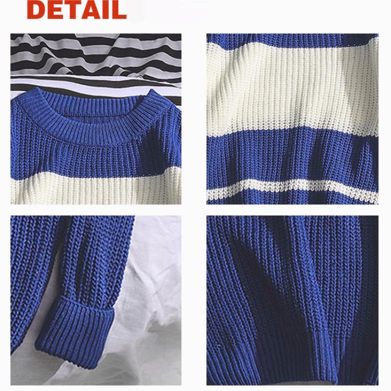 Tröja Herr Rundhals Ny Hongkong-stil Randig Lös Koreansk Casual Stickad Tröja Fladdermusärm Pullover