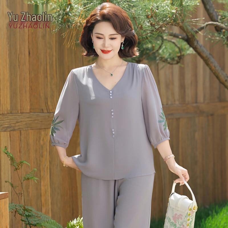 YUZHAOLIN Mid-Aged Women s Summer Two-Piece Set 5XL