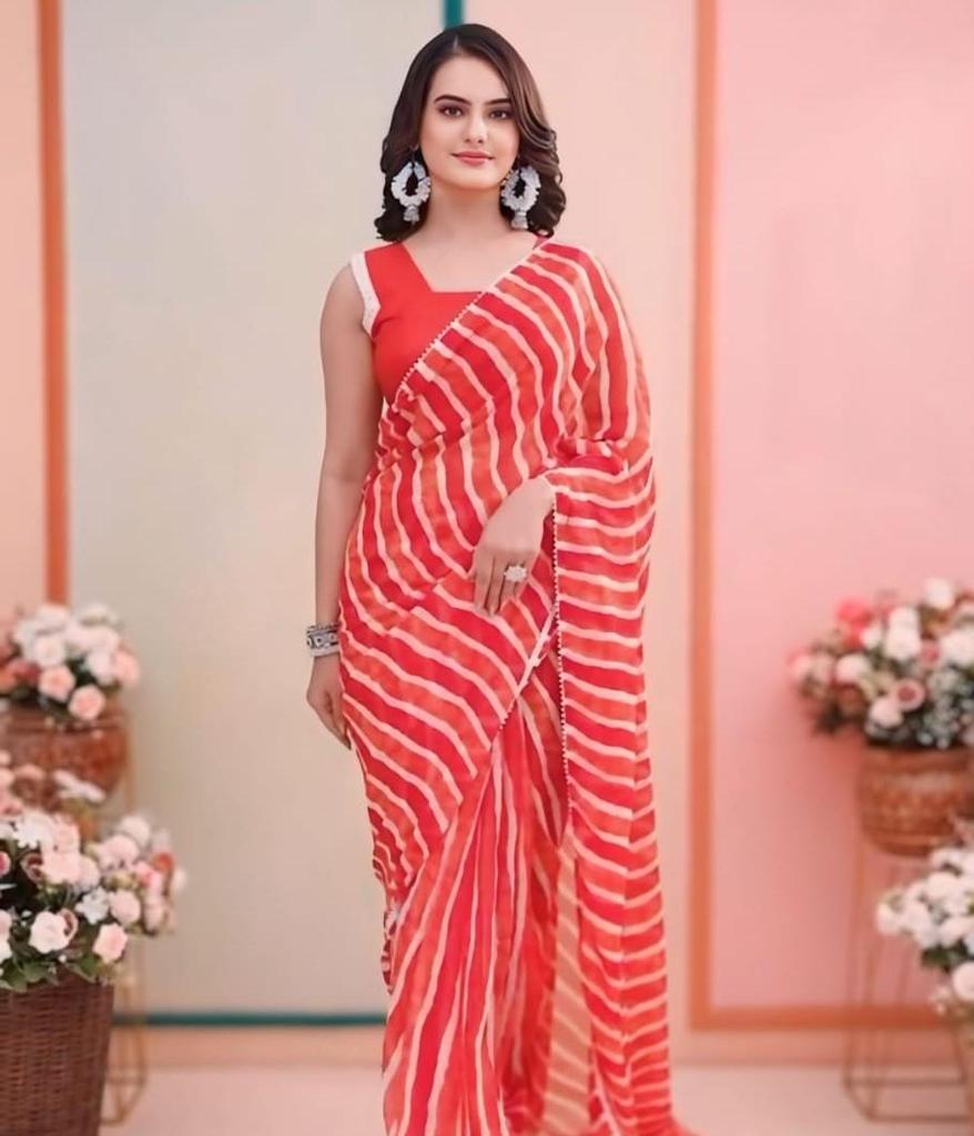 Trending Indian Ready To Wear Georgette  Saree In Laheriya Design