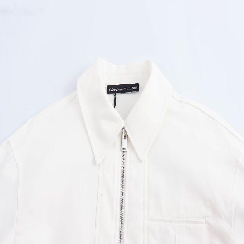 Fashion Style 2024 Autumn New Women's Clothing Easiest for Match Cotton Plaid White Long Sleeves Turn-down Collar Coat 4391725