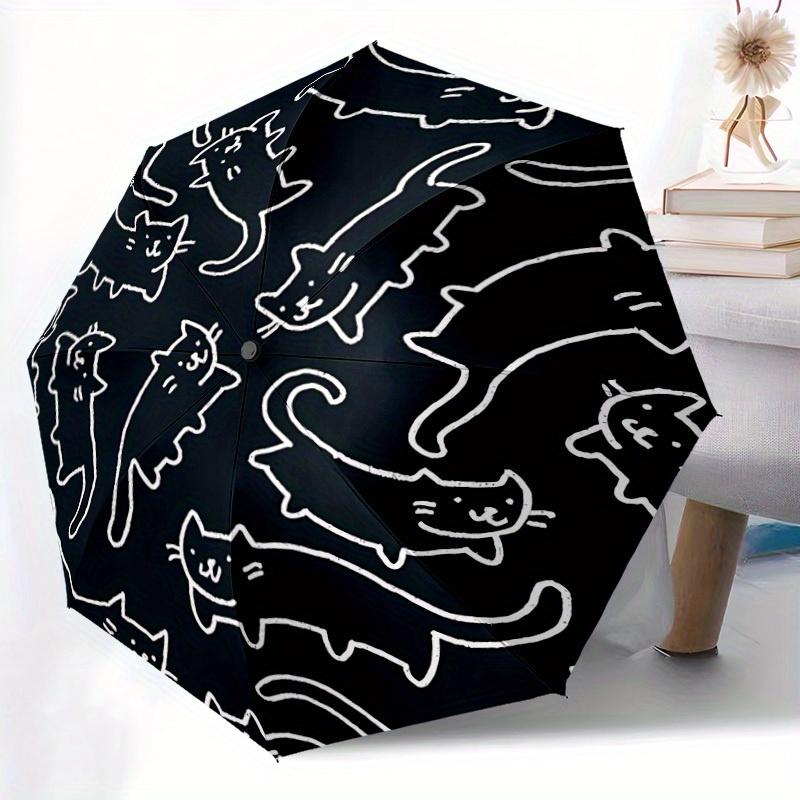 1pc Cat Pattern Automatic Open/close Folding Compact Umbrella, 8 Rib Sturdy Canopy, Lightweight Portable, Everyday Use, Gift,,077