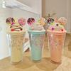 For 450ml Cute Straw Cup,Ice Cream Lids for Stanley Tumbler,Reusable Plastic Cups,Summer Drinkware Cold Brew,Girl Water Bottle G