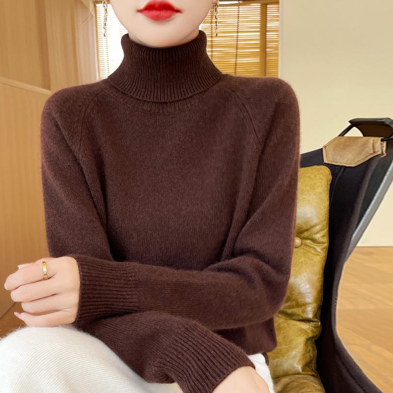 New Women's Casual Autumn/Winter High Neck Velvet Knit Sweater - Solid Color Short Pullover