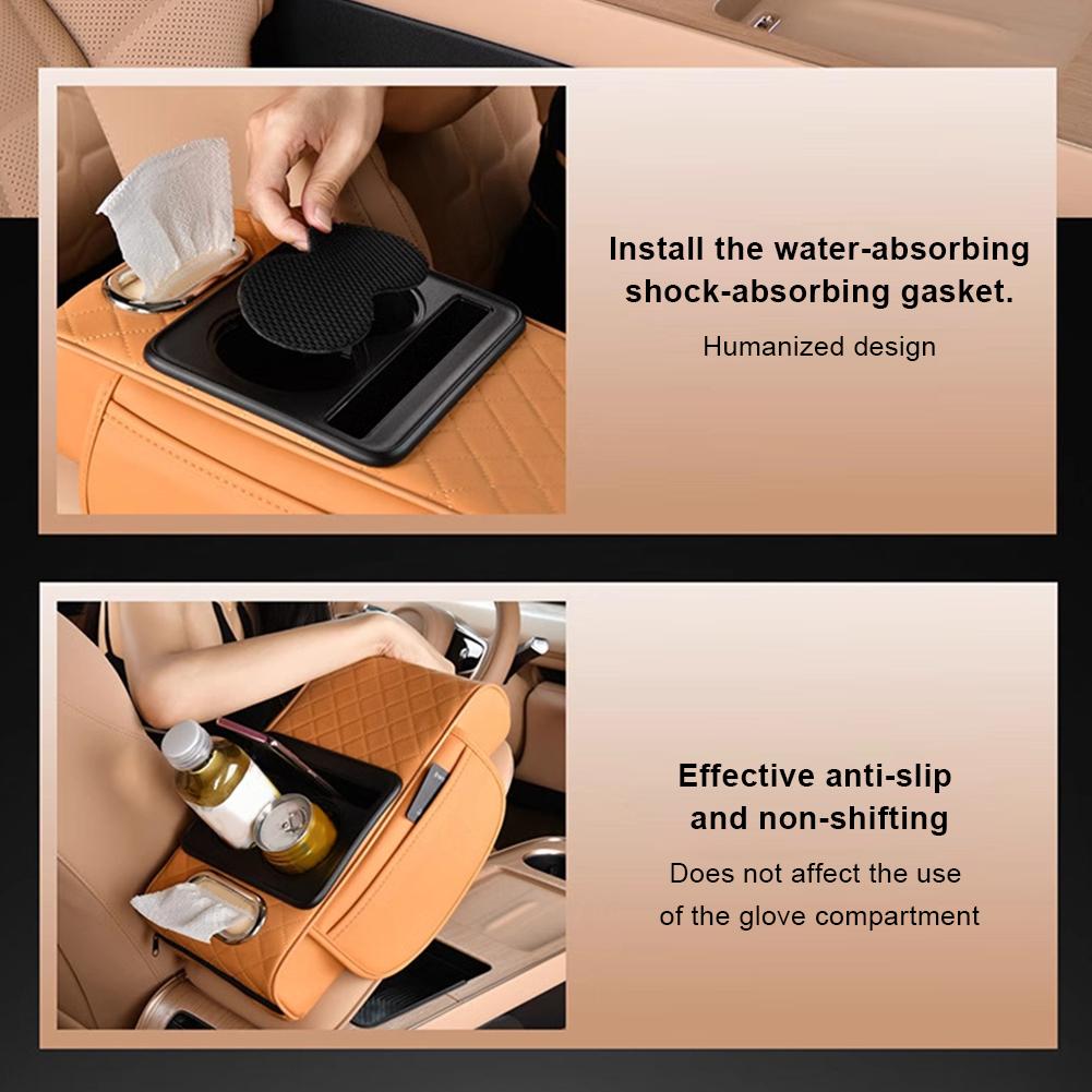 Car Armrest Cushion with 2 Cup Holder Tissue Box Slot Phone Slot Cars Center Console Organizer Car Armrest Box for Most Vehicles