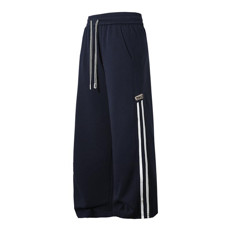 American striped contrasting cotton sweatpants men's autumn new Hong Kong style loose straight casual trousers
