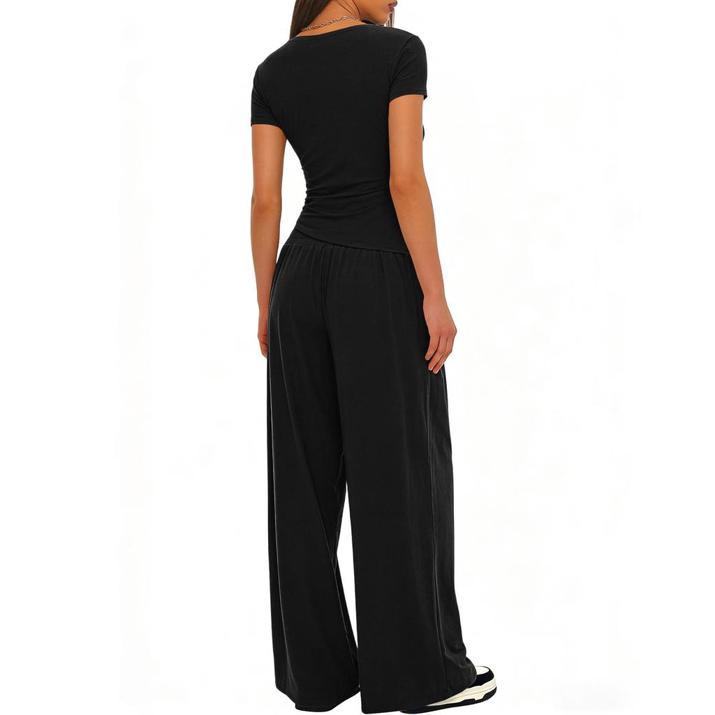 Two Piece Sets For Women Casual Loose Long Sleeve Shirts And High Waisted Drawstring Shorts Tracksuit Outfits