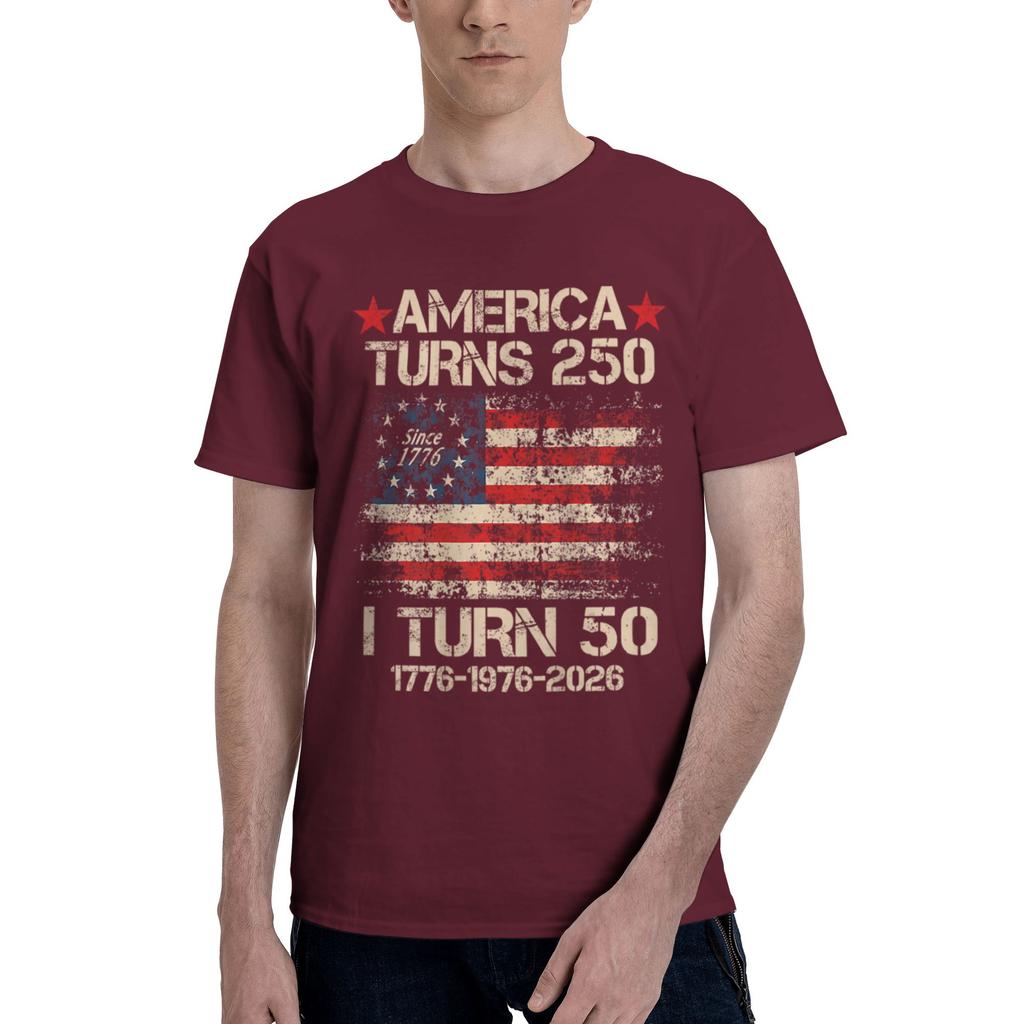 America Turns 250 I Turn 50 1976 50th Birthday T Shirts Unisex Shortsleeve Usa Flag Tshirts Streetwear Tee Tops Pure Cotton