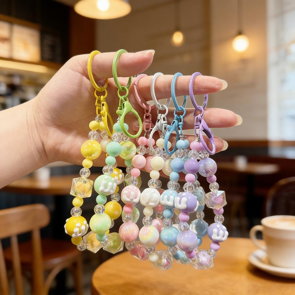Portachiavi con Perline Color Caramella Dipinte a Mano con Moschettone per Telefono, Borsa e Anti-Perdita