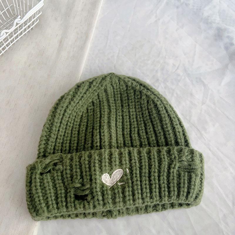 Autumn and winter new thickened campus style love hole knitted hat, male and female couples warm ear protector pullover hat