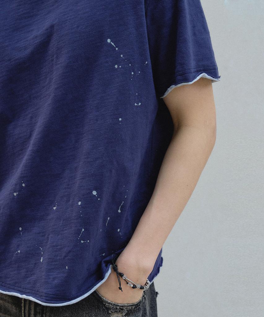 SLOWACID Layered Painting Short Sleeve T-Shirt [Navy]