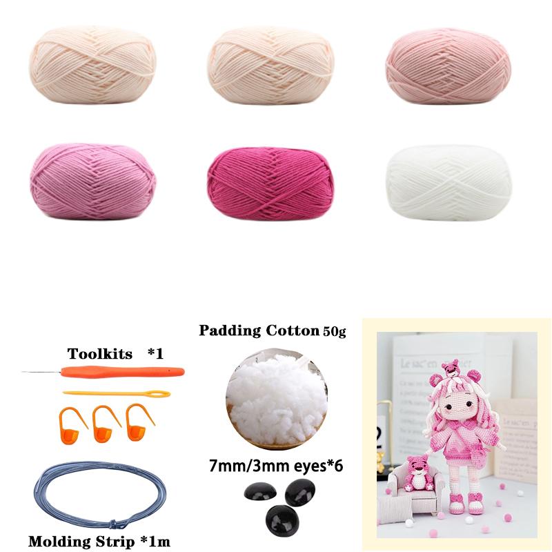 Handemade Knitting Amigurumi Girl Doll Crochet DIY Hook Yarn Materials Set Kit Crochet Pattern In English Girl Birthday Gifts
