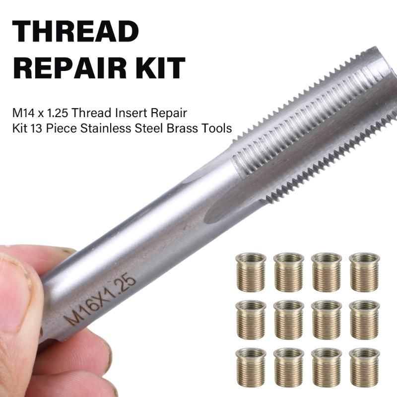 Spark Plugs Thread Repair Tool Metal Inserts M14x1.25 Tap Rethreaded Kit Professional Spark Plugs Thread Hole Repair Tool