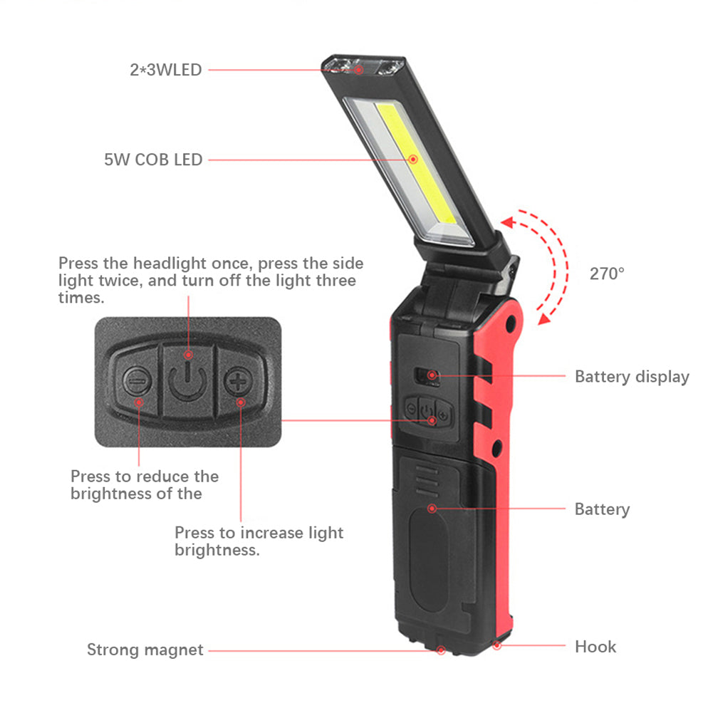 Car Repair COB LED Work Light Dimmable USB Rechargeable LED Flashlight Inspection Lamp With Magnetic Hook Power Bank Torch