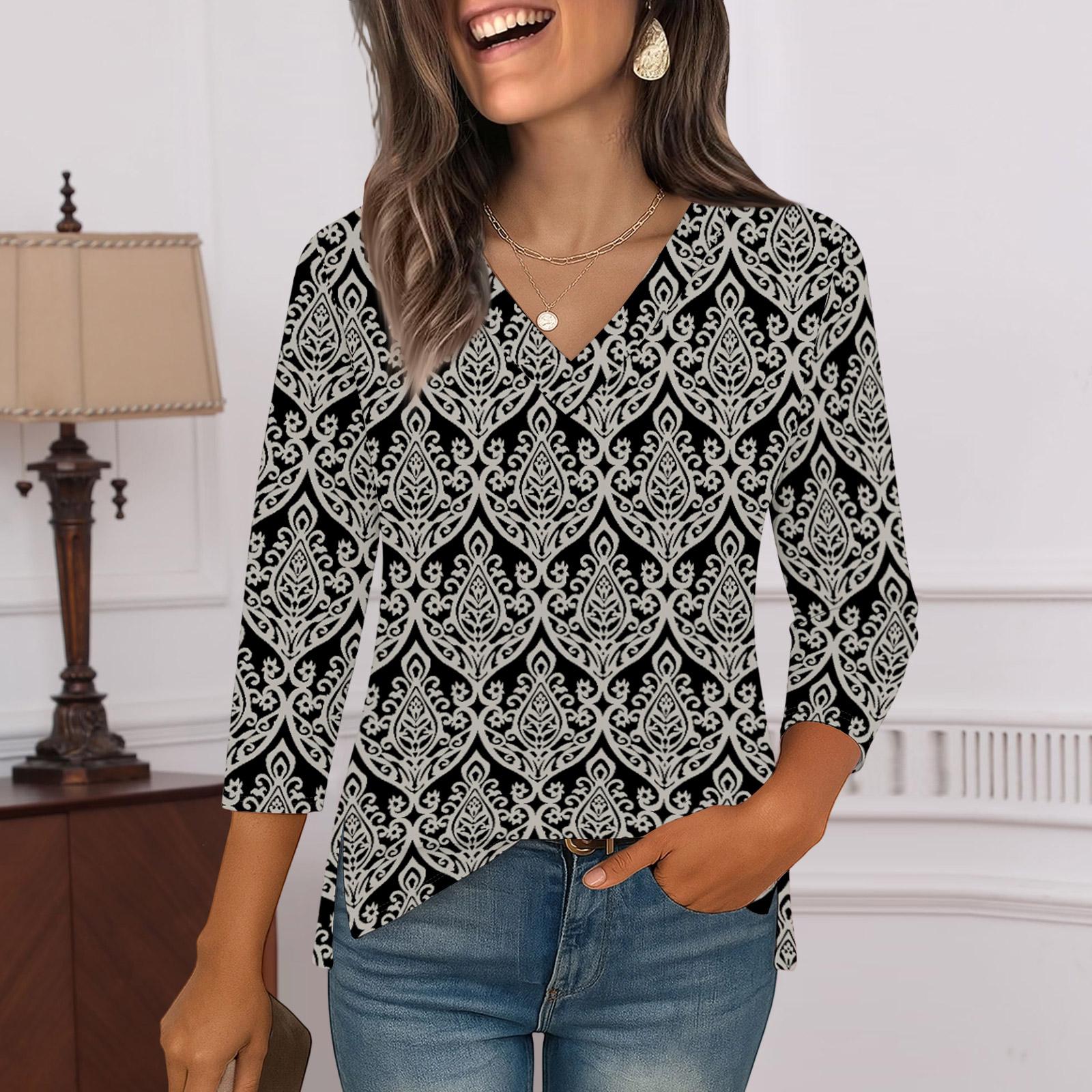 

Рубашки с рукавом 3/4 для женщин, футболки с принтом, блузки, повседневные базовые топы больших размеров, пуловеры XXXL