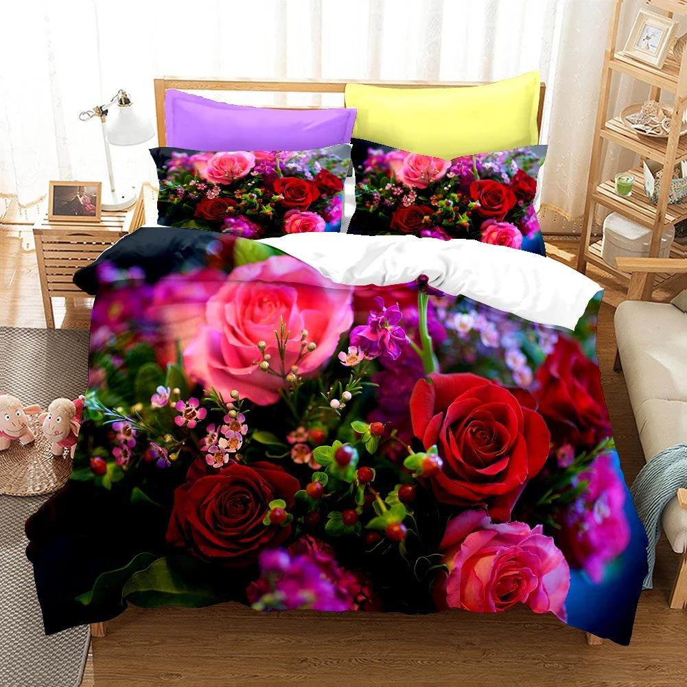 3D Rose Bedding Sets Duvet Cover Set With Pillowcase Twin Full Queen King Bedclothes Bed Linen