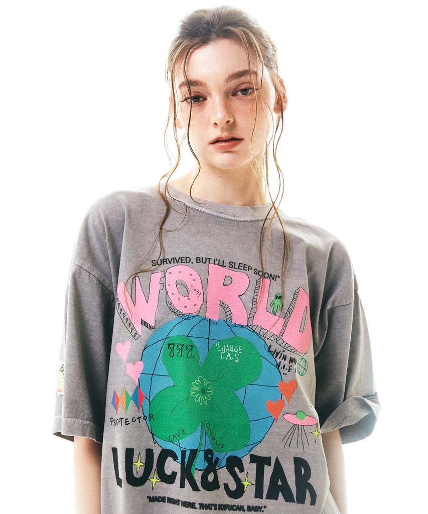 Soipeuyukaen Oversized Loose Fit Pigment Print T-Shirt