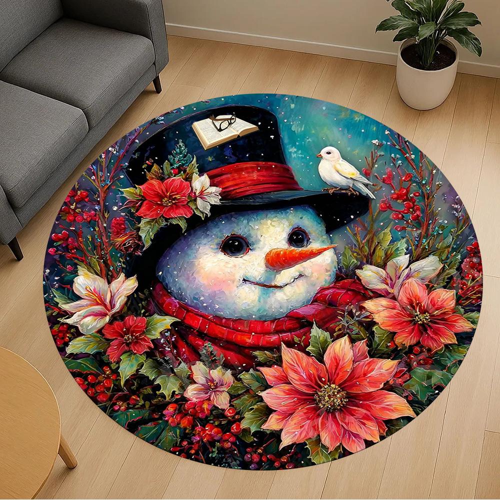 1PC snowman flowers Office Round Area Rug, Under Office Chairs Bedroom Living Room Home Decor,Carpet for Office, -1110245