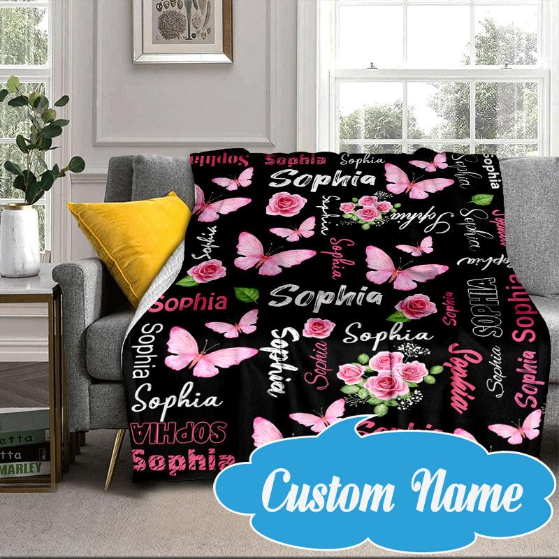 Custom Name Purple Elephant Blanket bed sofa Blanket Flannel Blanket for Camping, Hiking, Picnic Essentials,gift for Fan family