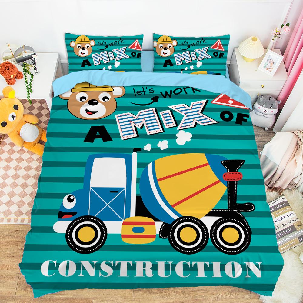 Construction Vehicles Boys Excavator Duvet Cover Truck Excavator Bedding Set For Teens Child Old Retro Car Theme Room Decor