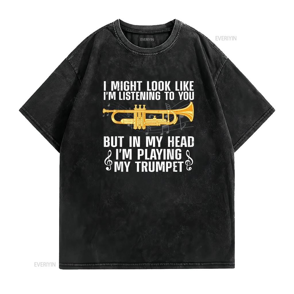 Cool Trumpet For Player Marching Band Geek T Shirt vintage Washed Stretched Stylish Versatile Top For Everyday Wear Comfortable