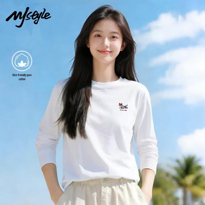MJ STYLE Women s Pure Cotton Loose Long Sleeve T-Shirt 4XL белый