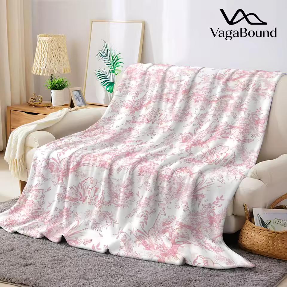 Pink Line Safari Animal Flannel Blanket Warm Soft Halloween Christmas Decorative Couch Warm Cozy All-Season Gift