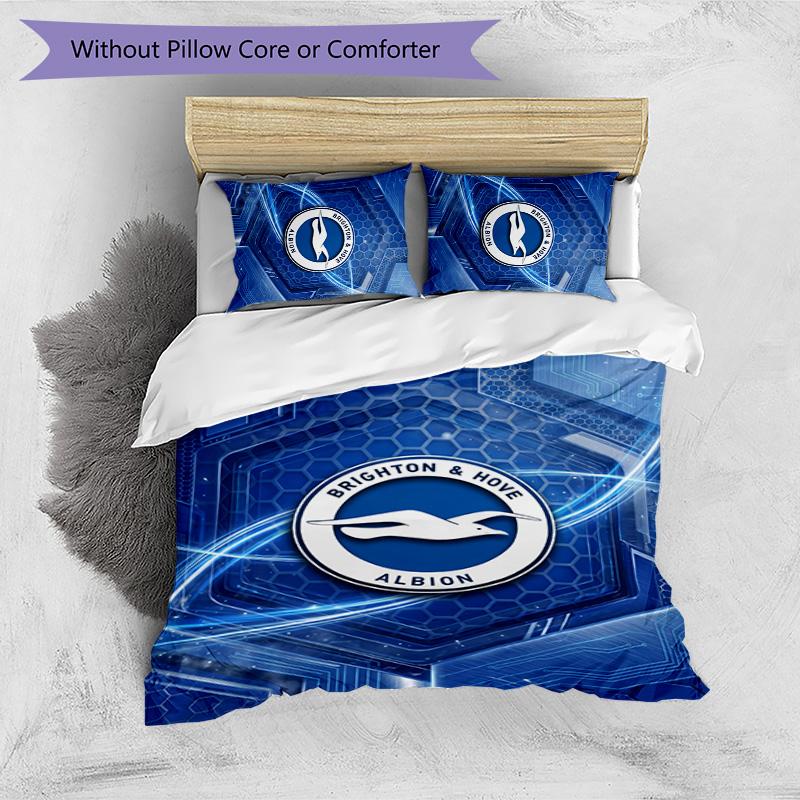 Brighton & Hove Albion Football Printed 3 Pieces Bedding Set, Comfortable Skin Friendly Bedroom Duvet Cover Set
